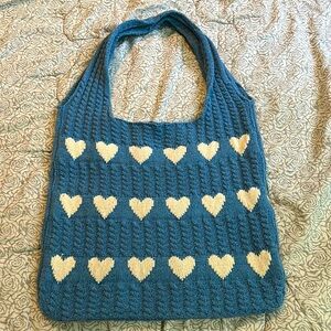Blue knit heart bag